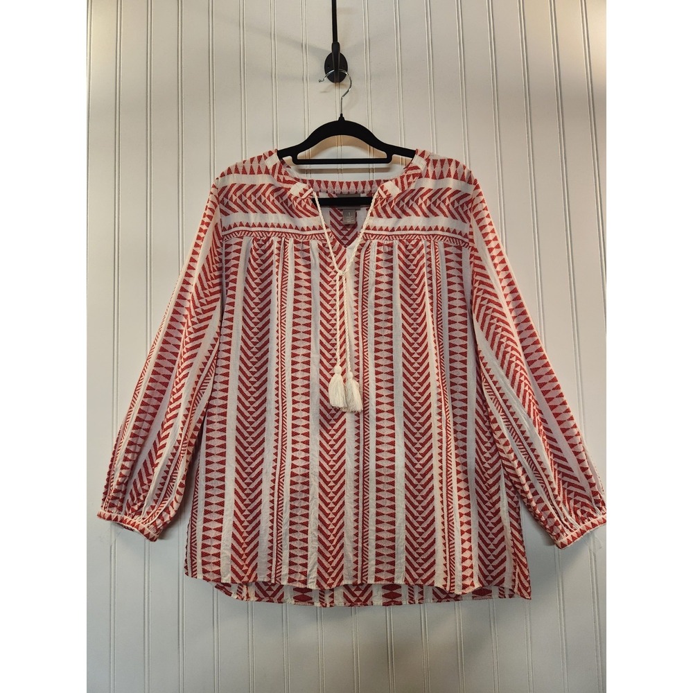 Chico Women White Red Aztec Tribal Southwest Peasant Tunic Top Size M Whimsical
